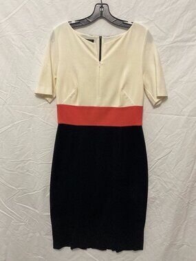 Escada Cream Coral Black Colorblock Sheath Dress Size 38